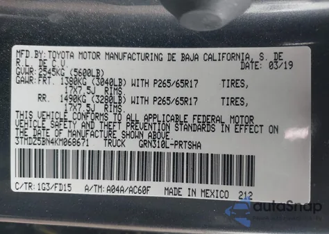 2019 Toyota Tacoma Trd Sport из США, поврежденный, VIN 3TMDZ5BN4KM068671